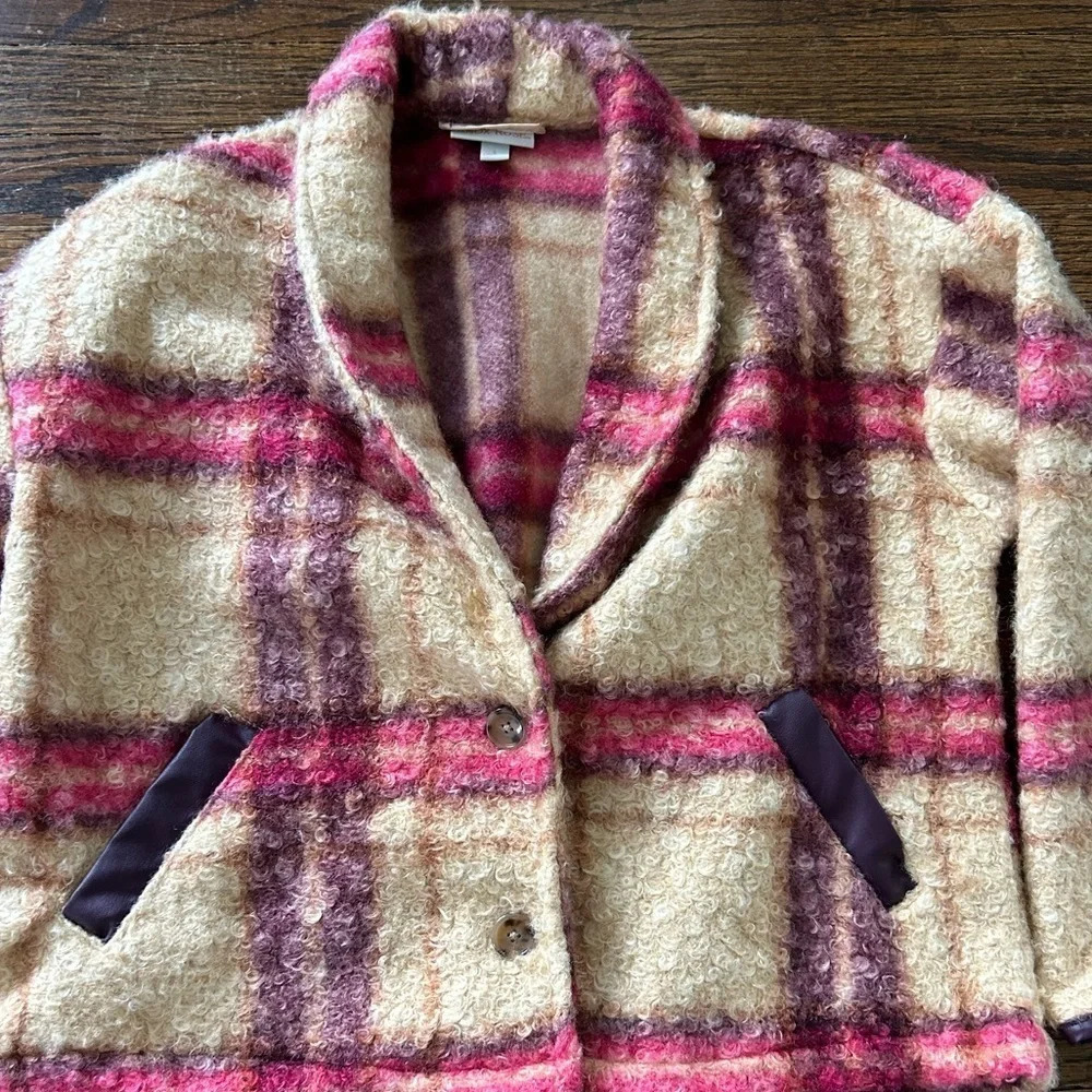 Knox Rose Burgundy Plaid Sweater Overcoat - Picture 2 of 8